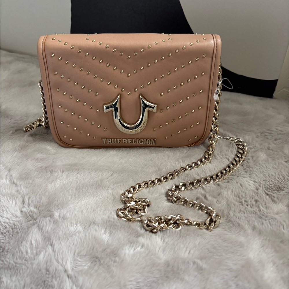 True Religion Quilted Studded Crossbody in Nude